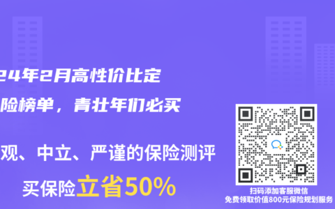 2024年2月高性价比定期寿险榜单，青壮年们必买！